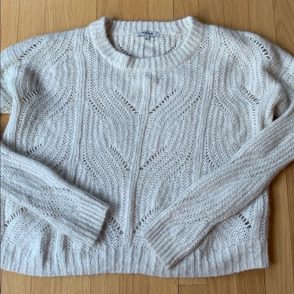 Madewell Charley Alpaca Blend Pullover Sweater Size Small Cream Pointelle Cozy